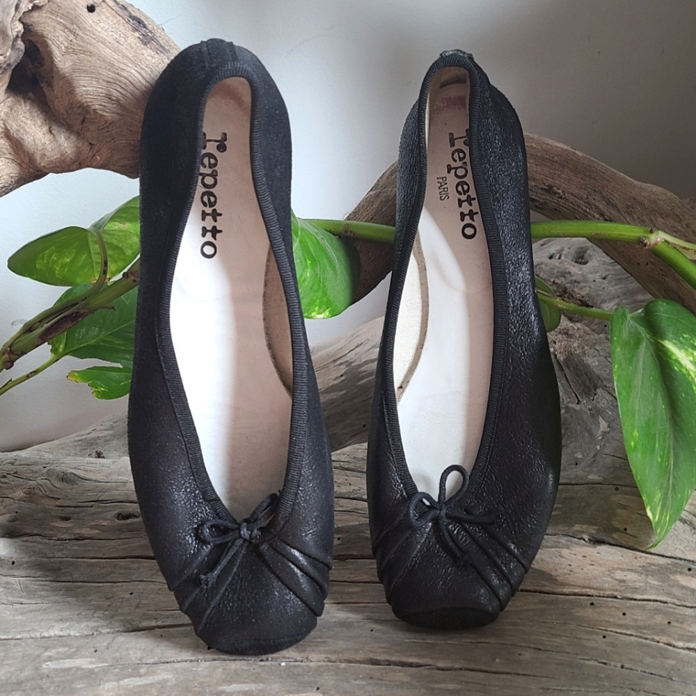 Repetto Bolchoi Ballerina Ballet Black Leather Flats Sz 38 7.5